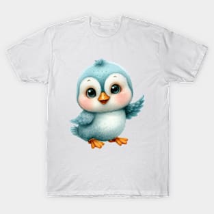 Funny blue bird in watercolor painting T-Shirt